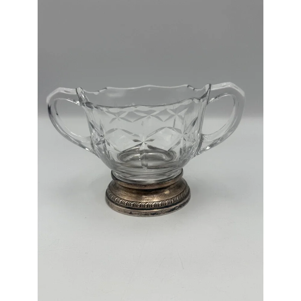 Duchin Creation Sterling Silver Weighted Base Cut Glass Creamer and Sugar Set